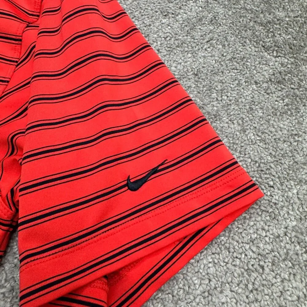 Nike Golf FitDry Polo Shirt Mens Large Red Blue Striped Performance Activewear